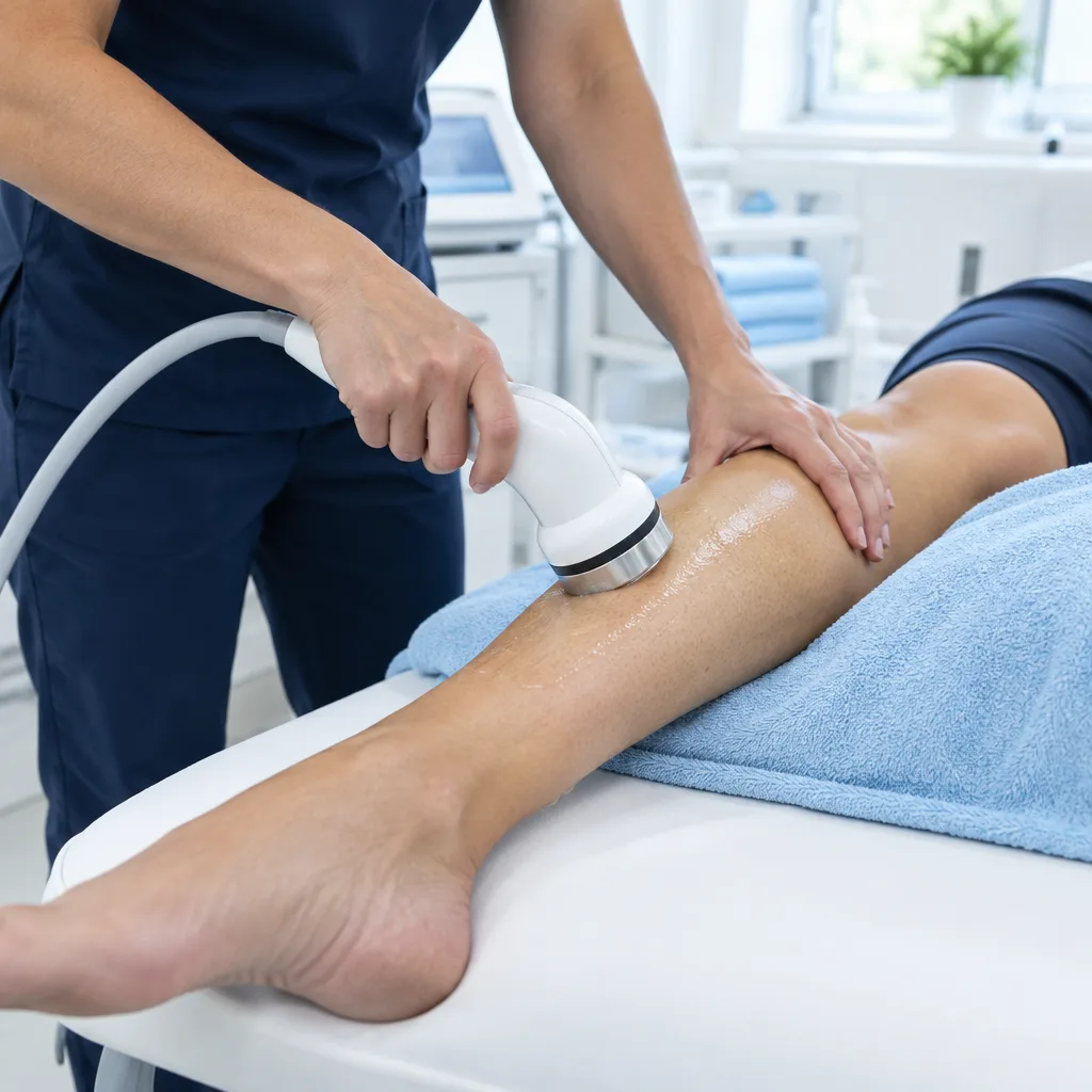 Trattamento di fisioestetica con radiofrequenza sulla gamba